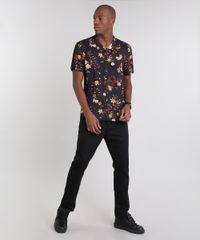 Camisa-Masculina-Relaxed-Estampada-de-Cobra-Manga-Curta-Preta-9593479-Preto_3