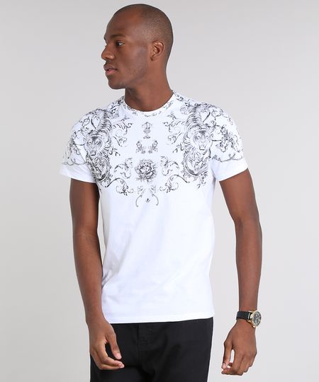 Camiseta-Masculina-Slim-Fit-com-Estampa-de-Arabesco-Manga-Curta-Gola-Careca-Branca-9603247-Branco_1