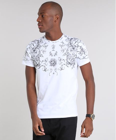 Camiseta-Masculina-Slim-Fit-com-Estampa-de-Arabesco-Manga-Curta-Gola-Careca-Branca-9603247-Branco_1