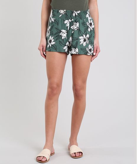 Short-Feminino-Estampado-Floral-Verde-9596613-Verde_1