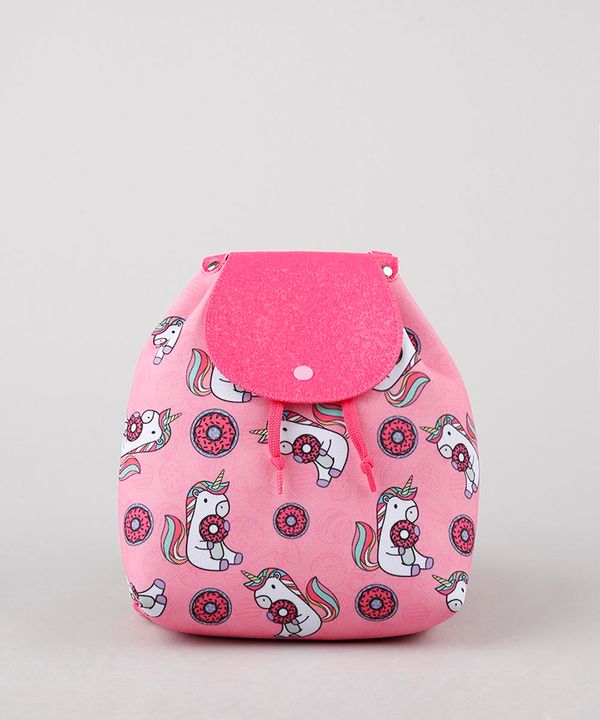 Mochila Infantil Estampada de Unicórnio com Donut Rosa Único