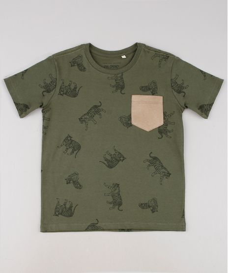 Camiseta-Infantil-Estampada-de-Tigres-com-Bolso-em-Suede-Manga-Curta-Verde-Militar-9621728-Verde_Militar_1