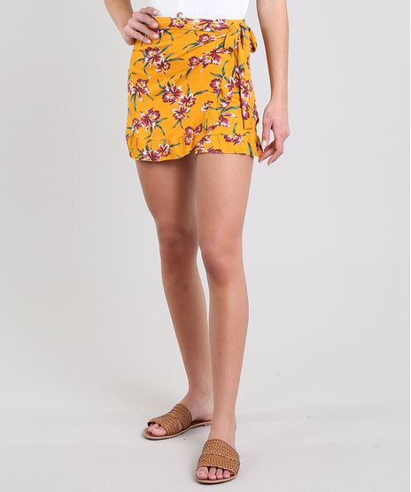 Short-Saia-Feminino-Transpassado-Estampado-Floral-com-Babado-Mostarda-9603375-Mostarda_1