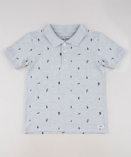 Polo-Infantil-Estampada-Mini-Print-de-Raios-em-Piquet-Manga-Curta-Cinza-Mescla-9570493-Cinza_Mescla_1