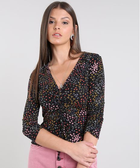 Blusa-Feminina-Cropped-Estampada-Floral-com-Amarracao-Manga-7-8-Preta-9608855-Preto_1