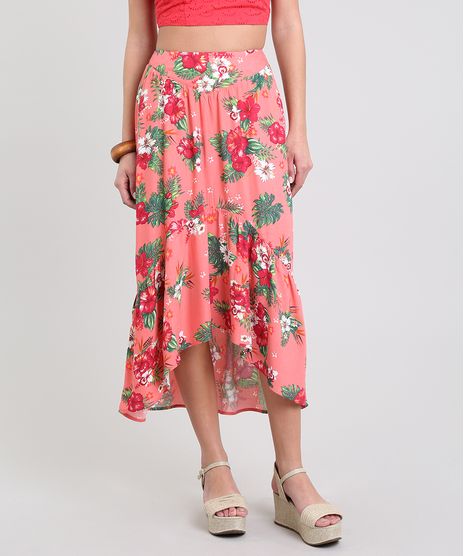 Saia-Feminina-Midi-Mullet-Estampada-Floral-com-Recorte-Coral-9533132-Coral_1