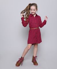Vestido-Chemise-Infantil-Estampado-Xadrez-com-Cinto-Manga-Longa-Vermelho-9550233-Vermelho_1