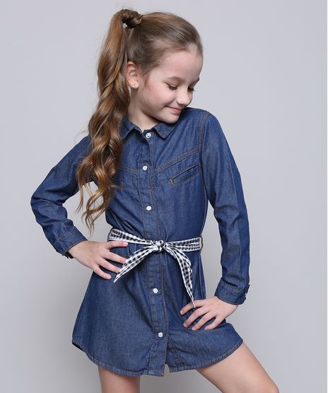 Vestido-Chemise-Jeans-Infantil-com-Faixa-Estampada-Xadrez-Manga-Longa-Azul-Escuro-9545988-Azul_Escuro_1