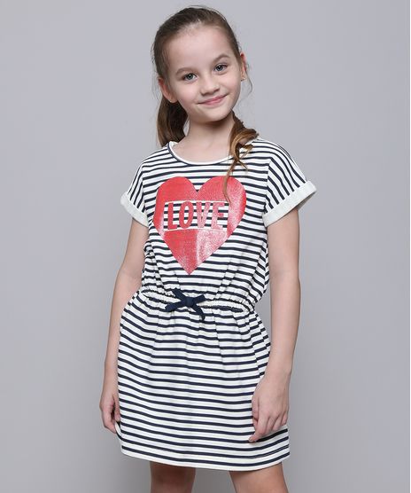 Vestido-Infantil-em-Moletom-Listrado-com-Laco-Manga-Curta-Off-White-9587786-Off_White_1