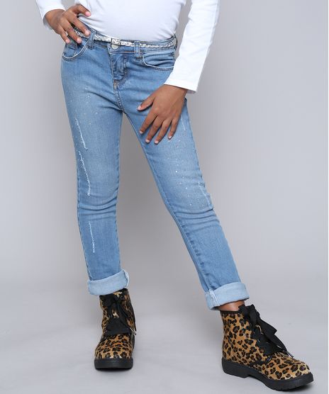 Calca-Jeans-Infantil-com-Brilho-Puidos-e-Cinto-Metalizado-Azul-Claro-9554905-Azul_Claro_1