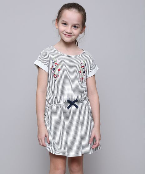 Vestido-Infantil-em-Moletom-Listrado-com-Laco-Manga-Curta-Off-White-9585663-Off_White_1