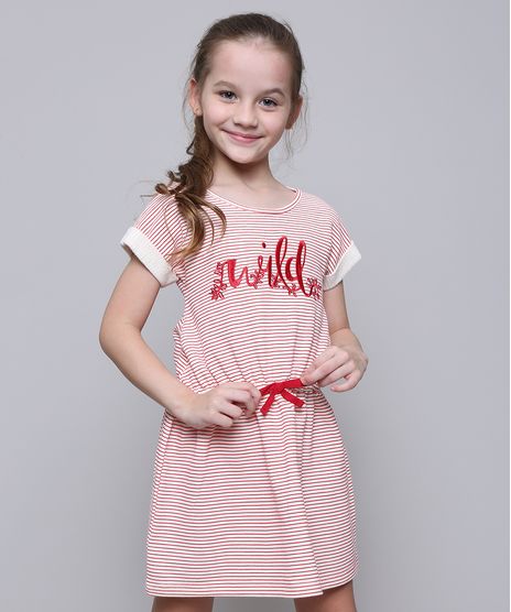 Vestido-Infantil-em-Moletom-Listrado-com-Laco-Manga-Curta-Off-White-9585662-Off_White_1