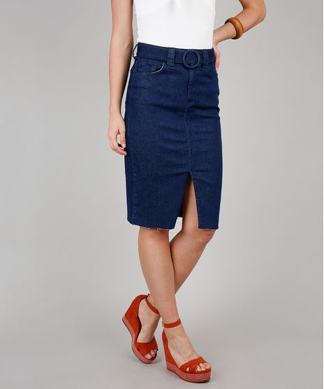 Saia-Jeans-Lapis-Feminina-com-Cinto-e-Fenda-Azul-Escuro-9573594-Azul_Escuro_1