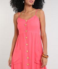 Vestido-Feminino-Midi-com-Bolso-e-Botoes-Coral-9569789-Coral_4