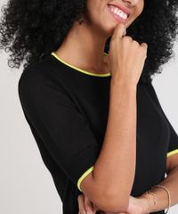 Blusa-Feminina-Bicolor-em-Trico-Manga-Curta-Decote-Redondo-Preta-9601728-Preto_4