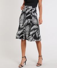 Saia-Feminina-Midi-Estampada-de-Folhagem-com-Fenda-Preta-9546990-Preto_1