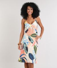 Vestido-Feminino-Curto-Estampado-de-Folhagens-Alca-Fina-Bege-9610362-Bege_1