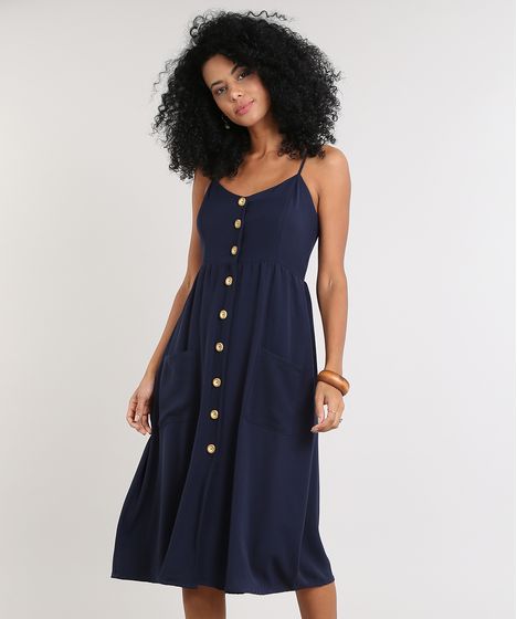 vestido midi botoes frontais