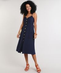 Vestido-Feminino-Midi-com-Bolso-e-Botoes-Azul-Marinho-9569789-Azul_Marinho_3
