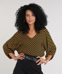 Blusa-Feminina-Ampla-Listrada-Manga-7-8-Decote-V-Preta-9613973-Preto_1