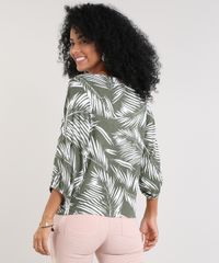 Blusa-Feminina-Ampla-Estampada-de-Folhagem-Manga-7-8-Decote-V-Verde-Militar-9613974-Verde_Militar_2