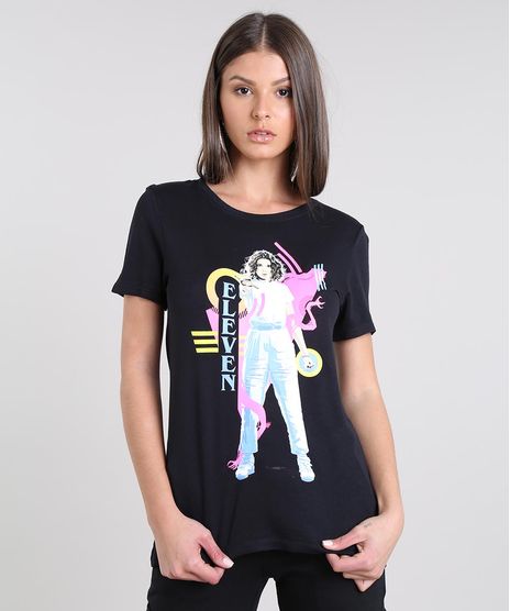 Blusa-Feminina-Onze-Stranger-Things-Manga-Curta-Decote-Redondo-Preta-9627790-Preto_1