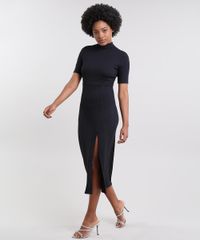 Vestido-Feminino-Mindset-Midi-Canelado-com-Fenda-Manga-Curta-Gola-Alta-Preto-9683309-Preto_3
