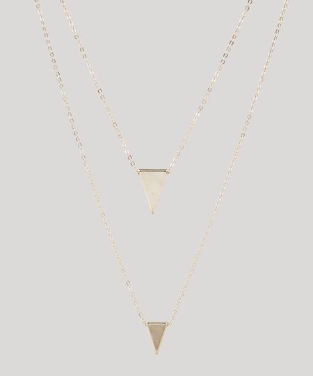 Colar-Feminino-Duplo-Folheado-com-Pingentes-de-Triangulo-Dourado-9558879-Dourado_1