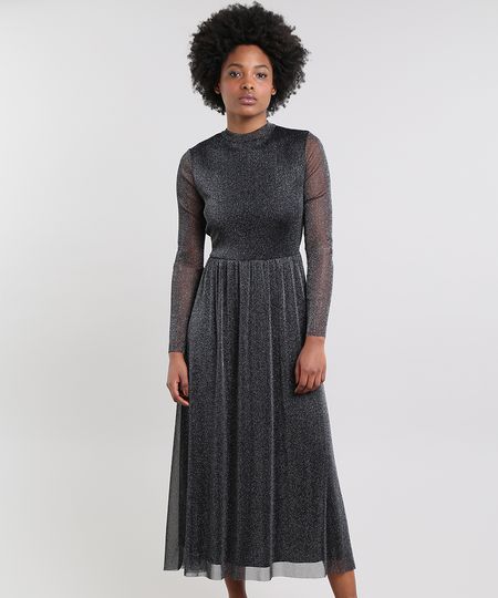 Vestido-Feminino-Mindset-Midi-em-Tule-com-Lurex-Manga-Longa-Preto-9651376-Preto_1