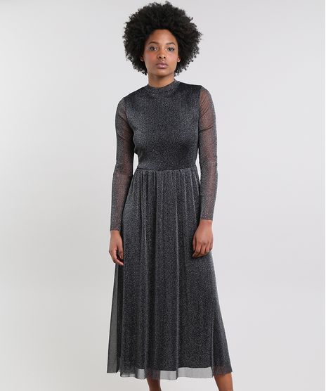 Vestido-Feminino-Mindset-Midi-em-Tule-com-Lurex-Manga-Longa-Preto-9651376-Preto_1