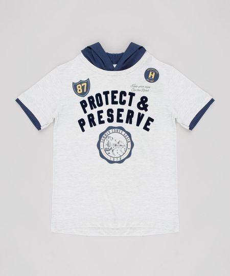 Camiseta-Infantil--Protect--com-Capuz-Manga-Curta-Cinza-Mescla-Claro-9629772-Cinza_Mescla_Claro_1