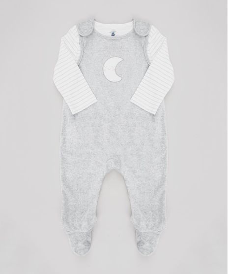 Conjunto-Infantil-de-Camiseta-Listrada-Manga-Longa-Off-White---Macacao-Lua-em-Plush-Sem-Manga-Cinza-Mescla-9451020-Cinza_Mescla_1