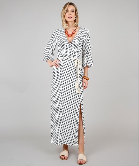 vestido longo estampado com cinto