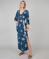 Vestido-Feminino-Longo-Estampado-Floral-com-Cinto-Manga-3-4-Azul-Marinho-9538441-Azul_Marinho_1