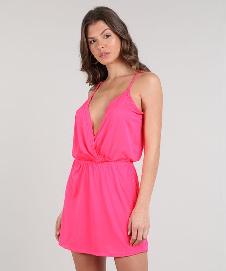 Saida-de-Praia-Feminina-Transpassada-Decote-V-Profundo-Alcas-Finas-Rosa-Neon-9544271-Rosa_Neon_1