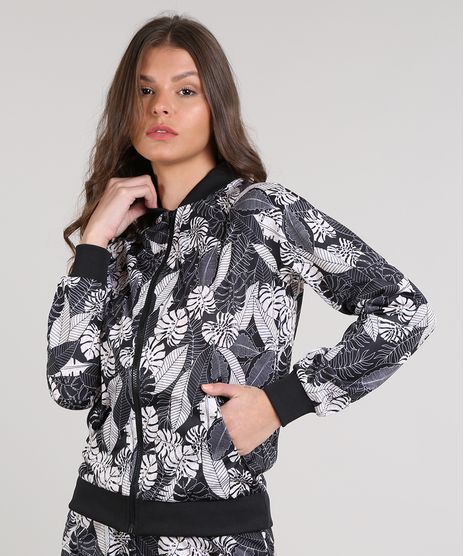 Jaqueta-Bomber-Feminina-Estampada-de-Folhagens-com-Bolso-Preta-9271166-Preto_1