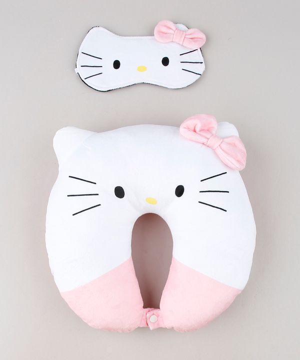 Kit de Apoio de Pescoço Hello Kitty com Laço + Tapa Olho Rosa Único