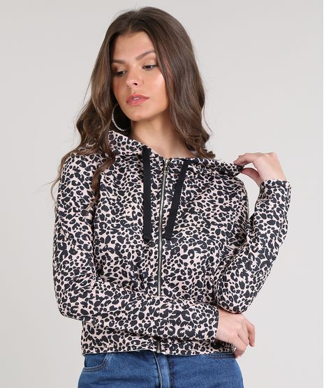 Blusao-Feminino-Estampado-Animal-Print-em-Moletom-com-Ziper--Bege-9615692-Bege_1