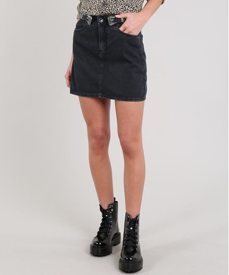 Saia-de-Jeans-Feminina-Curta-Com-Fivela-Preta-9662947-Preto_1