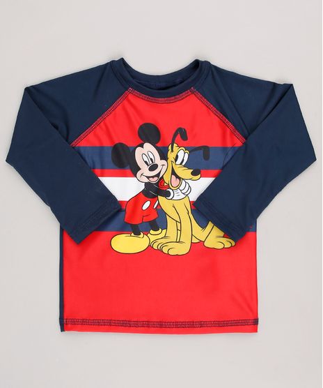 Camiseta-de-Praia-Infantil-Estampada-Mickey---Pluto-Manga-Longa-Gola-Careca-com-Protecao-UV50--Vermelha-9629357-Vermelho_1