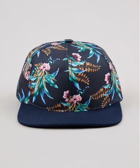 Bone-Masculino-Estampado-de-Folhagens-Aba-Reta-Azul-Marinho-9639010-Azul_Marinho_1