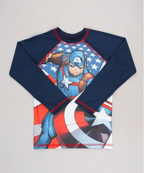 Camiseta-de-Praia-Infantil-Estampada-Capitao-America-Manga-Longa-Gola-Careca-com-Protecao-UV50--Azul-Escuro-9630794-Azul_Escuro_1