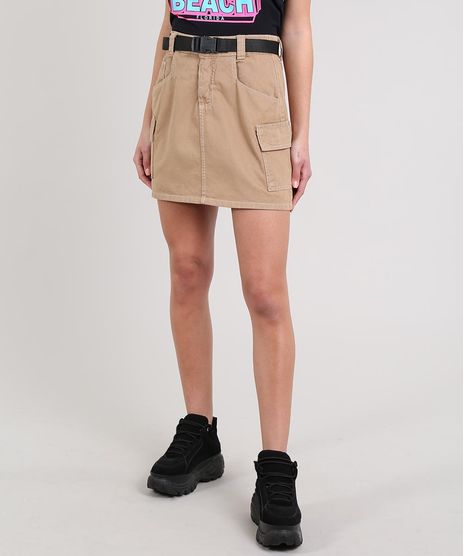 Saia-de-Sarja-Feminina-Curta-Com-Cinto-Kaki-9664026-Kaki_1