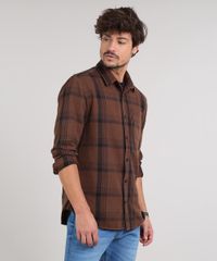 Camisa-Masculina-Estampada-Xadrez-Manga-Longa--Marrom-Escuro-9531924-Marrom_Escuro_1
