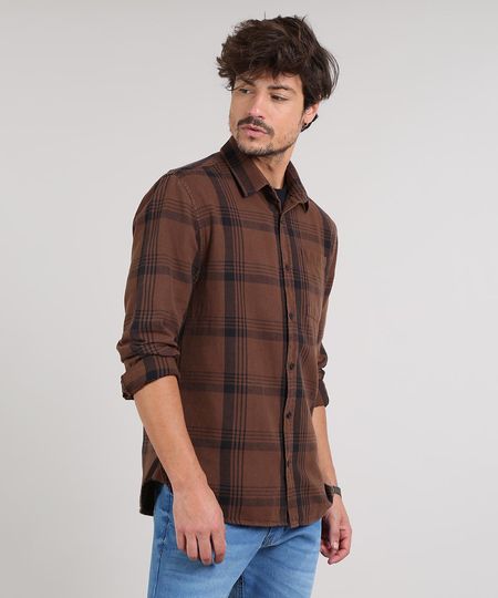 Camisa-Masculina-Estampada-Xadrez-Manga-Longa--Marrom-Escuro-9531924-Marrom_Escuro_1 Camisa-Masculina-Estampada-Xadrez-Manga-Longa--Marrom-Escuro-9531924-Marrom_Escuro_1