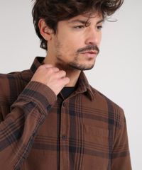 Camisa-Masculina-Estampada-Xadrez-Manga-Longa--Marrom-Escuro-9531924-Marrom_Escuro_4