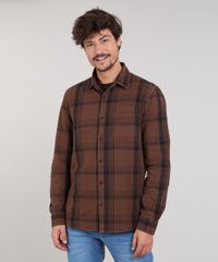 Camisa-Masculina-Estampada-Xadrez-Manga-Longa--Marrom-Escuro-9531924-Marrom_Escuro_5