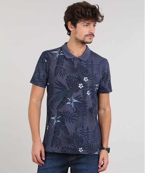 Polo-Masculina-Estampado-Folhagens-em-Piquet-Manga-Curta-Azul-Marinho-9670517-Azul_Marinho_1