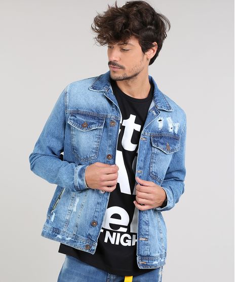 Jaqueta-Jeans-Masculina-Trucker-Destroyed-Com-Bolsos--Azul-Medio-9599247-Azul_Medio_1