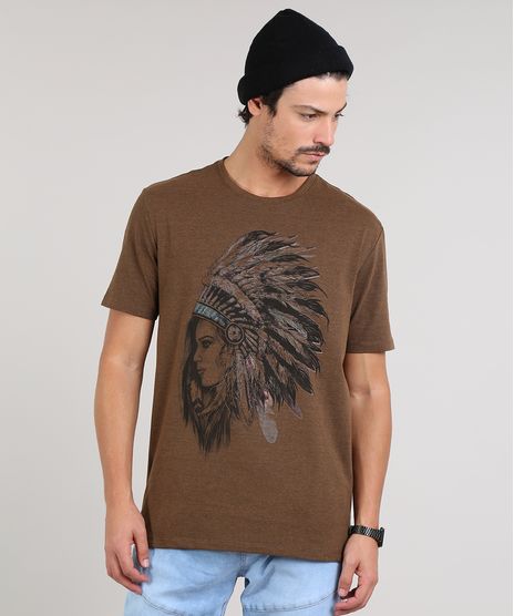 Camiseta-Masculina-India-com-Cocar-Manga-Curta-Gola-Careca-Marrom-Escuro-9609305-Marrom_Escuro_1
